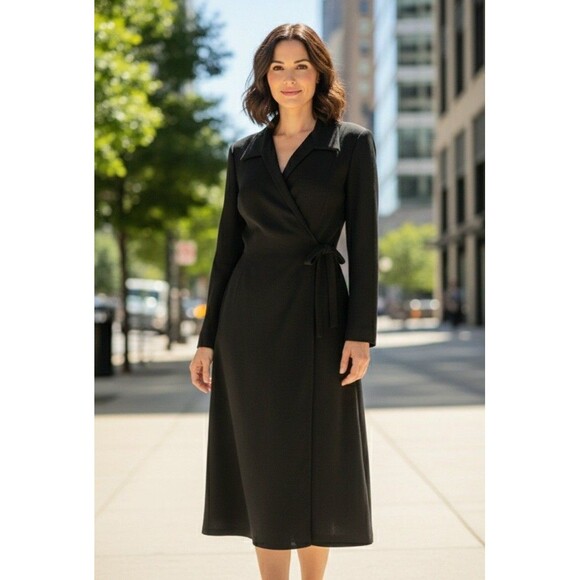 Vintage Mary McFadden Black Wrap Dress Blazer Long Sleeve Elegant Photos Sizing - Picture 1 of 16